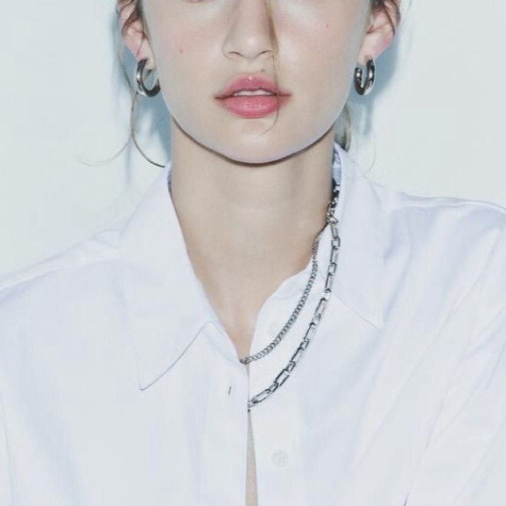 Zara Silver Tone Chain Necklace Monday To Friday Collection Double Chain Design